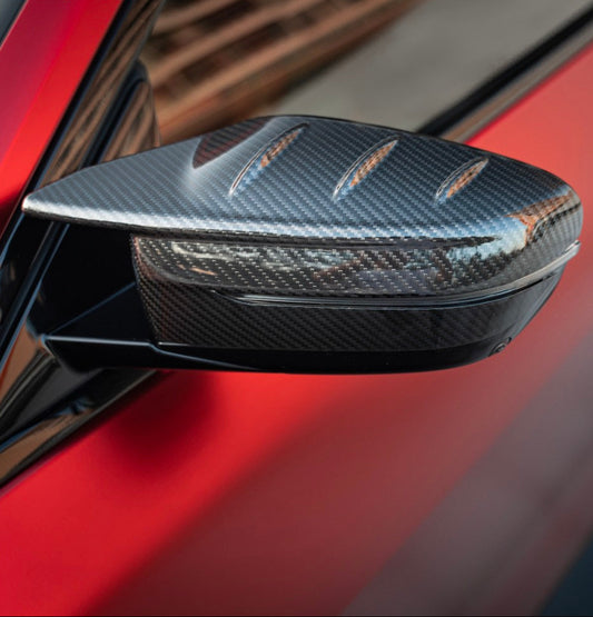 BMW M3 G80 G81 & M4 G82 G83 2021-ON with Aftermarket Parts - X Mirror Caps Dry Pre-preg Carbon Fiber from Karbel Carbon