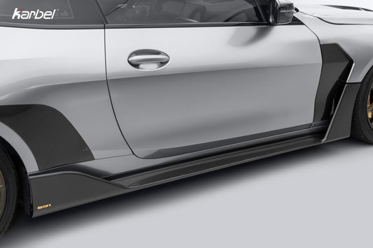 BMW M4 G82 G83 2021-ON with Aftermarket Parts - X Side Skirts Dry Pre-preg Carbon Fiber from Karbel Carbon
