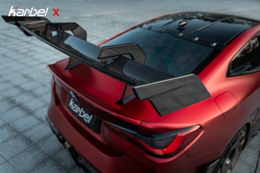 BMW M4 G82 2021-ON & 4 Series G22 430i M440i 2020-ON with Aftermarket Parts - X Rear Wing Dry Pre-preg Carbon Fiber from Karbel Carbon