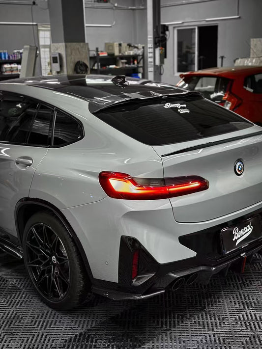 BMW X4M X4MC F98 (Fits Both Pre-LCI & LCI) 2019 2020 2021 2022 2023 2024 & X4 G02 (Fits Both Pre-LCI & LCI) 2019 2020 2021 2022 2023 2024 with Aftermarket Parts - Rear Roof Spoiler Pre-preg Carbon Fiber from Karbel Carbon