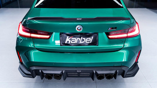 BMW M3 G80 2021-ON with Aftermarket Parts V2 Style Carbon Fiber Rear Diffuser & Canards from Karbel Carbon