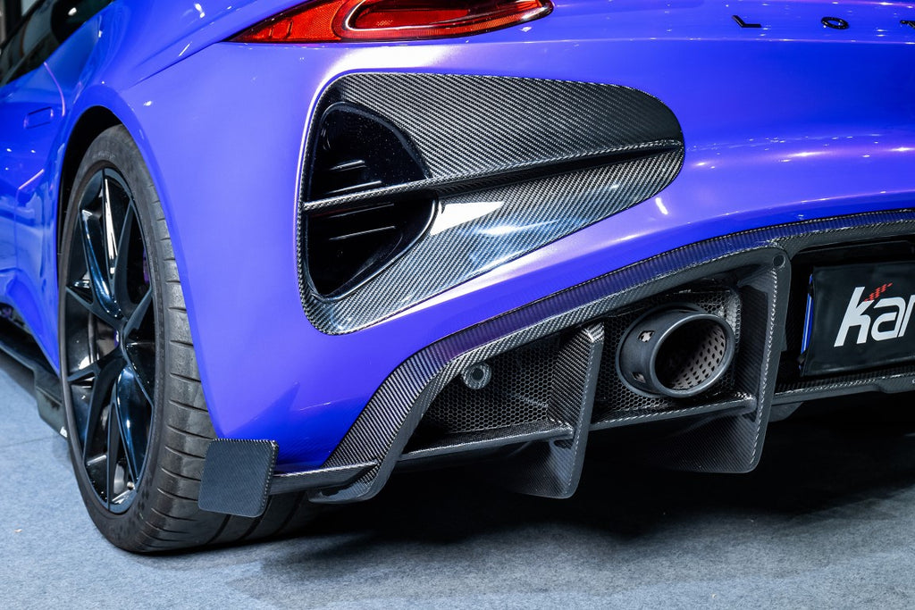 Lotus Emira 3.6 V6 2.0 Four-cylinder 2022-ON with Aftermarket Parts - Pre-preg Carbon Fiber Rear Diffuser & Canards from Karbel Carbon
