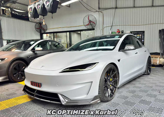 Tesla Model 3 Highland Performance 2024-ON with Aftermarket Parts - Front Lip Pre-preg Carbon Fiber/FRP from Karbel Carbon