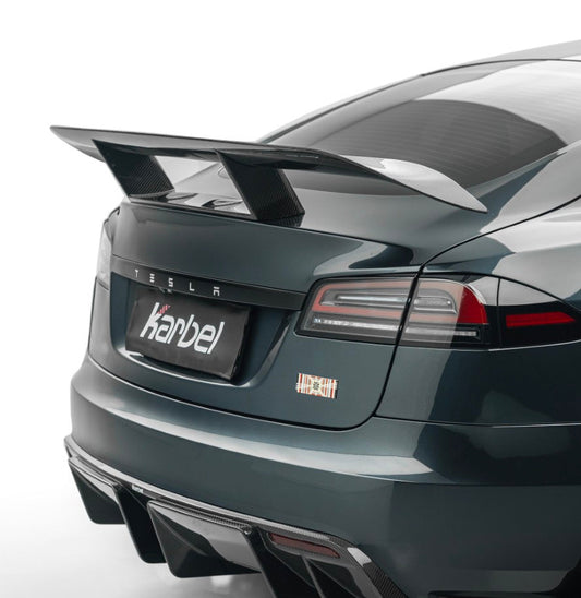 Tesla Model S 3rd Gen Late 2021-ON with Aftermarket Parts - Rear Wing Dry Pre-preg Carbon Fiber from Karbel Carbon