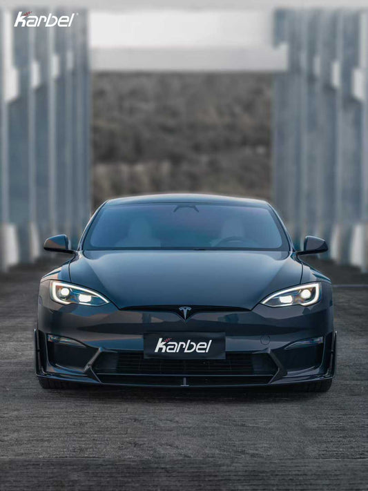 Tesla Model S 3rd Gen Late 2021-ON with Aftermarket Parts - Front Lip Dry Pre-preg Carbon Fiber from Karbel Carbon