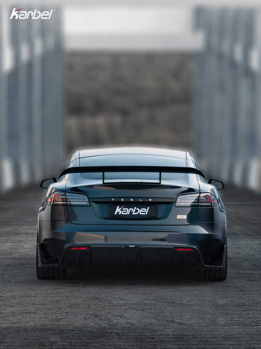 Tesla Model S 3rd Gen Late 2021-ON with Aftermarket Parts - Rear Wing Dry Pre-preg Carbon Fiber from Karbel Carbon