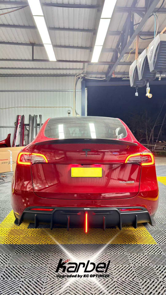 Tesla Model Y 2020-ON with Aftermarket Parts - Rear Spoiler Pre-preg Carbon Fiber from Karbel Carbon
