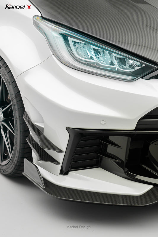 Toyota GR Yaris GXPA16 Facelift 2024-ON with Aftermarket Parts - X Front Lip Dry Pre-preg Carbon Fiber from Karbel Carbon