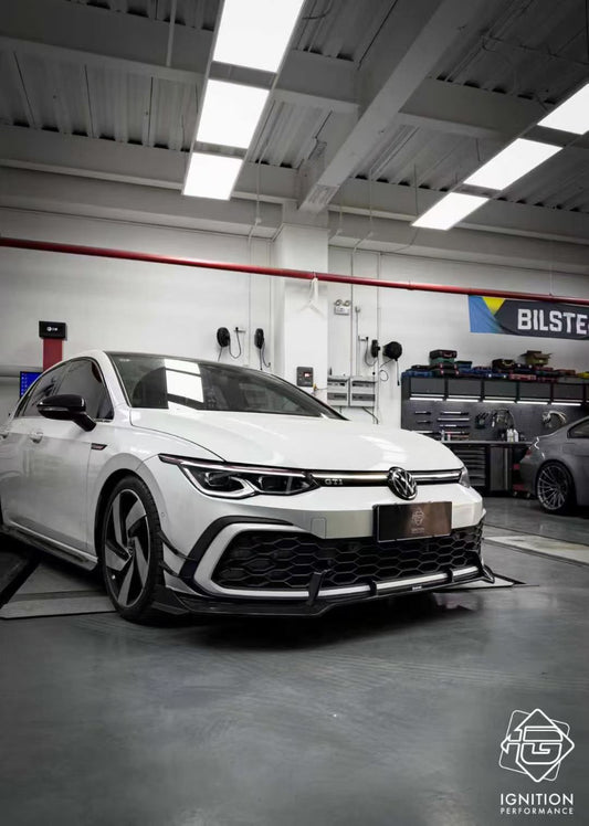Volkswagen GTI & R-line MK8 2022 2023 2024 with Aftermarket Parts - V2 Front Canards Dry Pre-preg Carbon Fiber/FRP from Karbel Carbon