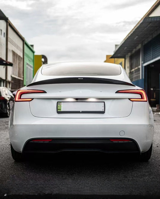 Tesla Model 3 Highland / Performance 2024-ON with Aftermarket Parts - V2 Style Rear Spoiler Pre-preg Carbon Fiber from Karbel Carbon