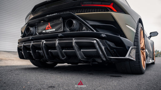 Lamborghini Huracan EVO AWD RWD 2020 2021 2022 2023 with Aftermarket Parts - Rear Diffuser & Canards Dry Pre-preg Carbon Fiber from ArmorExtend
