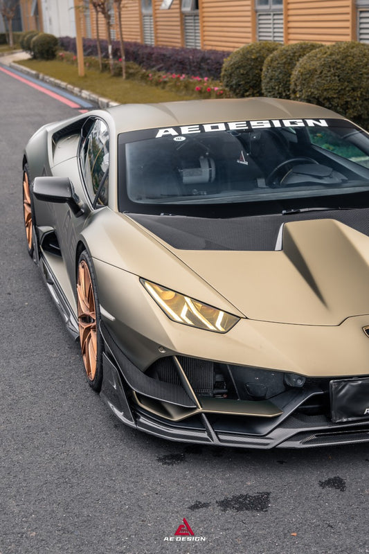 Lamborghini Huracan EVO AWD 2020 2021 2022 2023 with Aftermarket Parts - Front Canards Dry Pre-preg Carbon Fiber from ArmorExtend