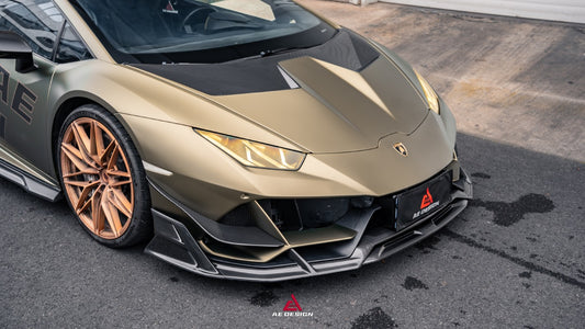 Lamborghini Huracan EVO AWD 2020 2021 2022 2023 with Aftermarket Parts - Front Canards Dry Pre-preg Carbon Fiber from ArmorExtend