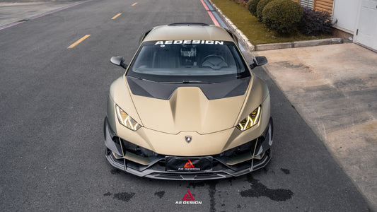 Lamborghini Huracan EVO AWD 2020 2021 2022 2023 with Aftermarket Parts - Front Lip Dry Pre-preg Carbon Fiber from ArmorExtend