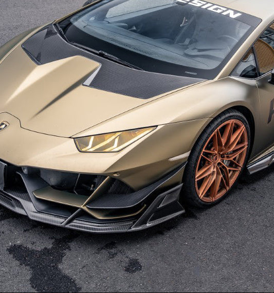 Lamborghini Huracan EVO AWD 2020 2021 2022 2023 with Aftermarket Parts - Front Canards Dry Pre-preg Carbon Fiber from ArmorExtend