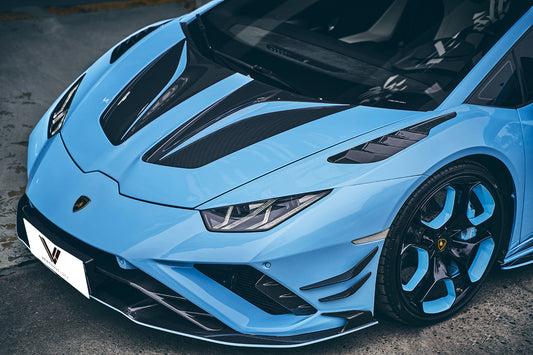 Lamborghini Huracan EVO RWD 2020 2021 2022 2023 2024 with Aftermarket Parts - Front Canards Dry Pre-preg Carbon Fiber from Ventus Veloce