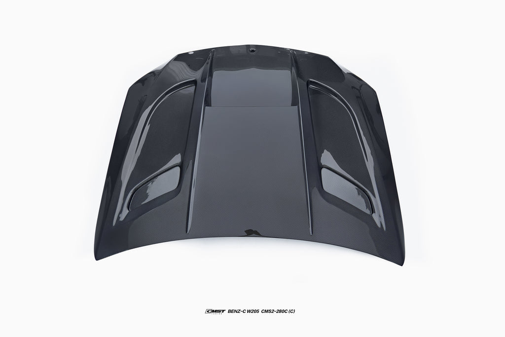 Mercedes Benz C-Class C43 C400 C300 W205 with CMST Tuning's Aftermarket Parts - Carbon Fiber and FRP Hood Bonnet V3 Style