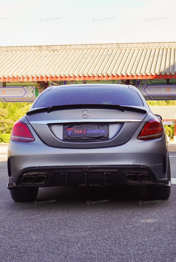 Mercedes Benz C-Class C63/C63S C43 C300 W205 (fits both Pre-Facelift & Facelift) W205 2015-2021 with Aftermarket Parts - Pre-preg Carbon Fiber Rear Spoiler from TAKD Carbon