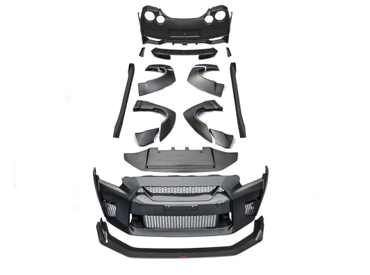 Nissan GTR Nismo Black Edition Track Eidtion Premium Base 2008-2016 (for installation on 2017-2024 vehicles, 2008-2016 hood is recommended) with Aftermarket Parts - Stage 1 Style Front Bumper & Lip (Undertray & DRL included) Carbon Fiber / FRP from CMST Tuning