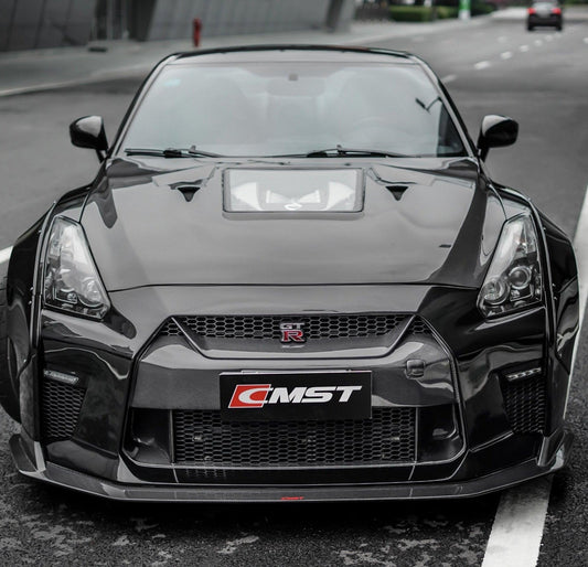 Nissan GTR Nismo Black Edition Track Eidtion Premium Base 2008-2016 (for installation on 2017-2024 vehicles, 2008-2016 hood is recommended) with Aftermarket Parts - Stage 1 Style Front Bumper & Lip (Undertray & DRL included) Carbon Fiber / FRP from CMST Tuning