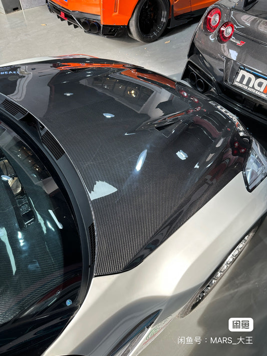 Nissan GTR R35 EBA 2017 2018 2019 2020 2021 2022 2023 2024 (2017+ hood recommended for 2008 2009 2010 2011 2012 2013 2014 2015 2016 model years) with Aftermarket Parts - OEM Style Hood Bonnet Carbon Fiber from EPR USA
