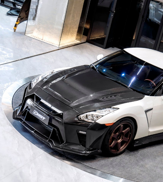 Nissan GTR R35 CBA DBA EBA 2008 2009 2010 2011 2012 2013 2014 2015 2016 2017 2018 2019 2020 2021 2022 2023 2024(for installation on 2017-2024 vehicles, 2008-2016 bumper is recommended) with Aftermarket Parts - V5 Hood Carbon Fiber / FRP from CMST Tuning