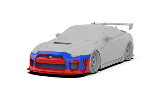 Nissan GTR Nismo Black Edition Track Edition Premium Base CBA DBA 2008 2009 2010 2011 2012 2013 2014 2015 2016 (for installation on 2017 2018 2019 2020 2021 2022 2023 2024 vehicles, 2008 2009 2010 2011 2012 2013 2014 2015 2016 hood is recommended) with Aftermarket Parts - "Godzilla" Narrow Body Front Bumper & Front Lip Carbon Fiber / FRP from Robot Craftsman