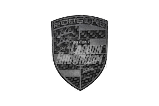 Porsche Style Crest Emblem Badge - Blacked Out Carbon Fiber