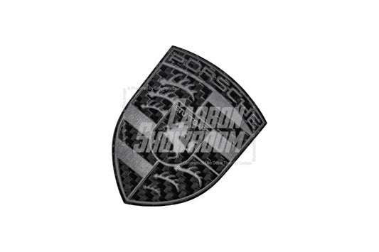 Porsche Style Crest Emblem Badge - Blacked Out Carbon Fiber