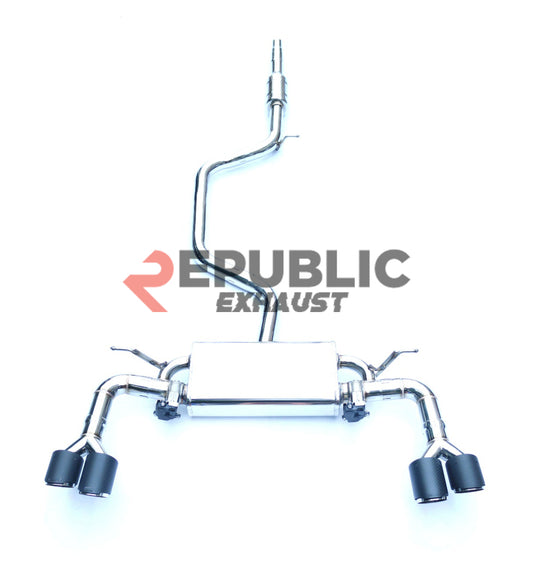 Audi A3 8V/8.5V 2014 2015 2016 2017 2018 2019 2020 (1.4T) with Aftermarket Parts - Catback Exhaust Quad Exit Tips Titanium / Stainless Steel from Republic Exhaust