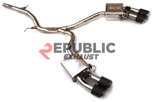 Audi A5 B9.5 FWD/Quattro 2020-Early 2025 (2.0T) with Aftermarket Parts - Catback Exhaust Quad Exit Tips Titanium / Stainless Steel from Republic Exhaust