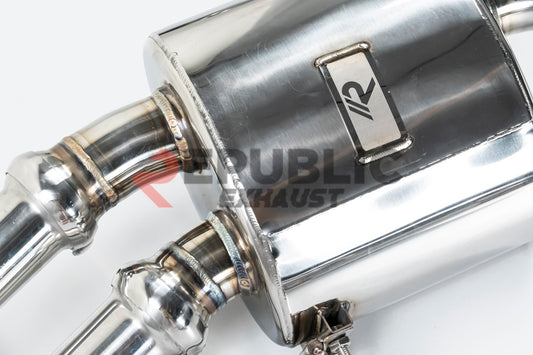 Audi A6 C7 C7.5 2013 2014 2015 2016 2017 2018 (3.0T) with Aftermarket Parts - Catback Exhaust Quad Exit Tips Titanium / Stainless Steel from Republic Exhaust