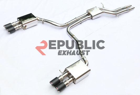 Audi A6 C7 C7.5 2013 2014 2015 2016 2017 2018 (3.0T) with Aftermarket Parts - Catback Exhaust Quad Exit Tips Titanium / Stainless Steel from Republic Exhaust