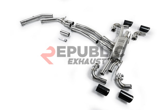 Audi Q8 Pre-facelift 2019 2020 2021 2022 2023 (2.0T) with Aftermarket Parts - Catback Exhaust Quad Exit Tips Titanium / Stainless Steel from Republic Exhaust