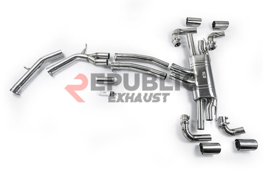 Audi Q8 Pre-facelift 2019 2020 2021 2022 2023 (2.0T) with Aftermarket Parts - Catback Exhaust Quad Exit Tips Titanium / Stainless Steel from Republic Exhaust