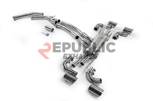 Audi Q8 Pre-facelift 2019 2020 2021 2022 2023 (2.0T) with Aftermarket Parts - Catback Exhaust Quad Exit Tips Titanium / Stainless Steel from Republic Exhaust