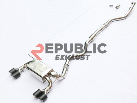 BMW 3 Series 328i 320i F30 & GT Gran Turismo 330i 328i 320i F30 2012 2013 2014 2015 2016 2017 2018 2019 with Aftermarket Parts - Catback Exhaust Quad Exit Tips Titanium / Stainless Steel from Republic Exhaust