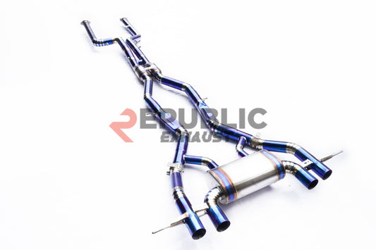 BMW M3 G80 2021-ON (3.0T) with Aftermarket Parts - Catback Exhaust Quad Exit Tips with Valve Titanium / Stainless Steel from Republic Exhaust