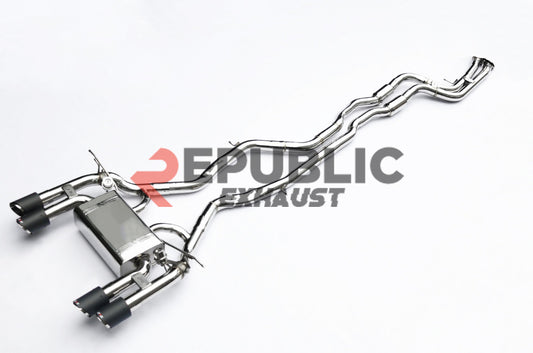 BMW M4 F82 2014 2015 2016 2017 2018 2019 2020 with Aftermarket Parts - Catback Exhaust Quad Exit Tips Titanium / Stainless Steel from Republic Exhaust