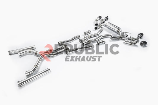 BMW M8 F91 F92 F93 2019-ON (4.4T) with Aftermarket Parts - Catback Exhaust Quad Exit Tips Titanium / Stainless Steel from Republic Exhaust