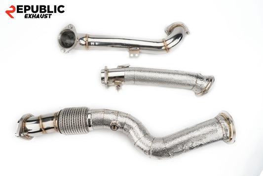 BMW X3M X3MC F97 & X4M X4MC F98 LCI 2022-ON with Aftermarket Parts - 100 & 200 & 300 CELL & Test Pipe/No Cat Downpipe Stainless Steel from Republic Exhaust
