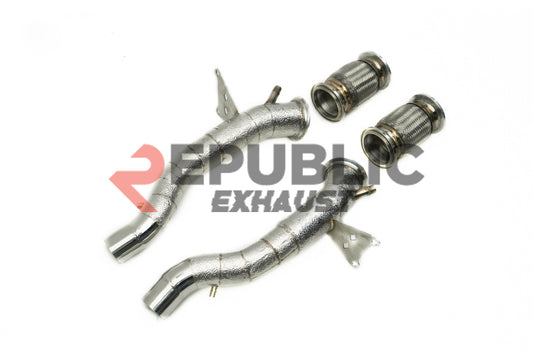 Ferrari 458 Spider 2010 2011 2012 2013 2014 2015 (4.5L) with Aftermarket Parts - 100 & 200 & 300 CELL & Straight Pipe Headers Stainless Steel from Republic Exhaust