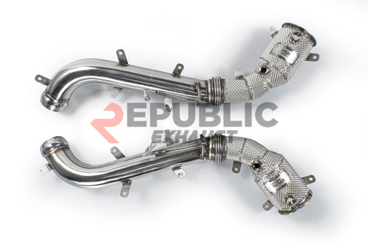 McLaren 650S 2012 2013 2014 2015 2016 (3.8T) with Aftermarket Parts - 100 & 200 & 300 CELL & Test Pipe/No Cat Downpipe Stainless Steel from Republic Exhaust