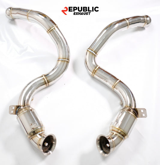 Mercedes Benz C-Class C63 W205 2015 2016 2017 2018 2019 2020 2021 (4.0T) with Aftermarket Parts - 100 & 200 & 300 CELL & Test Pipe/No Cat Downpipe Stainless Steel from Republic Exhaust