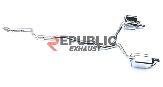 Mercedes Benz E-Class W213 E300 E200 2017 2018 2019 2020 2021 2022 2023 with Aftermarket Parts - Catback Exhaust Dual Tips Exit Titanium / Stainless Steel from Republic Exhaust