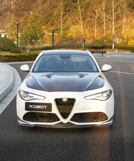 Alfa Romeo Giulia Sport Veloce Ti Sprint RWD AWD 2017 2018 2019 2020 2021 2022 2023 2024 (not suitable for Base and Lusso front bumpers) with Aftermarket Parts - "HIDROGAI" Front Lip Splitter Carbon Fiber / FRP from Robot Craftsman