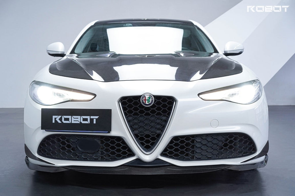 Alfa Romeo Giulia Sport Veloce Ti Sprint RWD AWD 2017 2018 2019 2020 2021 2022 2023 2024 (not suitable for Base and Lusso front bumpers) with Aftermarket Parts - "HIDROGAI" Front Lip Splitter Carbon Fiber / FRP from Robot Craftsman