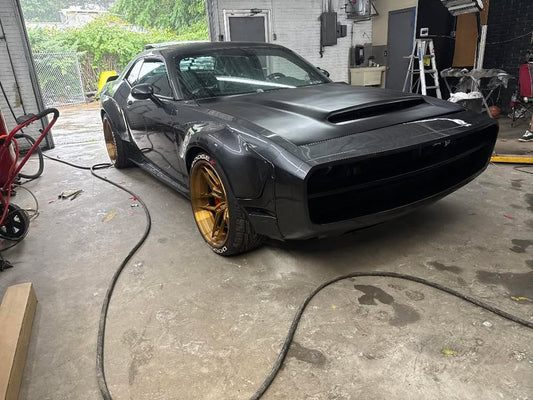 Dodge Challenger Demon Redeye Hellcat T/A Scat Pack 392 SRT R/T SXT SE 2008 2009 2010 2011 2012 2013 2014 2015 2016 2017 2018 2019 2020 2021 2022 2023 with Aftermarket Parts - "CHOPPER" Front Bumper Carbon Fiber / FRP from Robot Craftsman