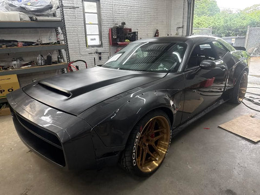 Dodge Challenger Demon Redeye Hellcat T/A Scat Pack 392 SRT R/T SXT SE 2008 2009 2010 2011 2012 2013 2014 2015 2016 2017 2018 2019 2020 2021 2022 2023 with Aftermarket Parts - "CHOPPER" Front Bumper Carbon Fiber / FRP from Robot Craftsman
