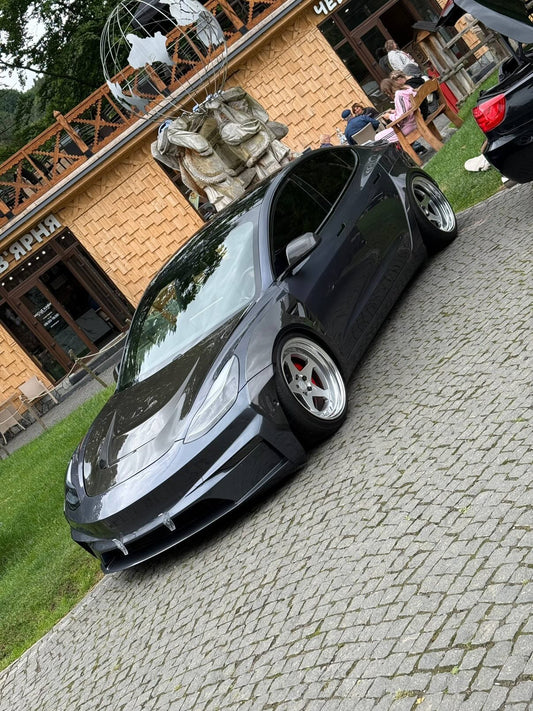 Tesla Model 3 Performance Long Range Standard Base 2017 2018 2019 2020 2021 2022 2023 with Aftermarket Parts - "Crypton" Hood Bonnet Carbon Fiber / FRP from Robot Craftsman